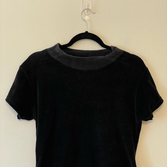 Vintage Derotchild L black velvet short sleeve turtleneck blouse basic simple - Picture 2 of 7